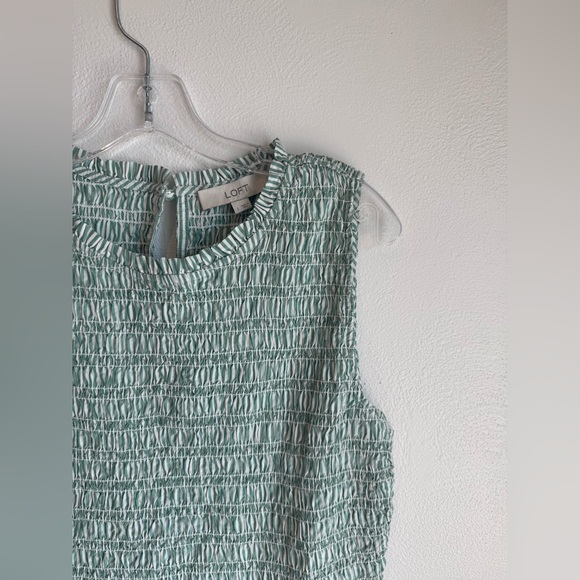 NWT LOFT Green and White Striped Sleeveless Smocked Midi Dress - Picture 4 of 12